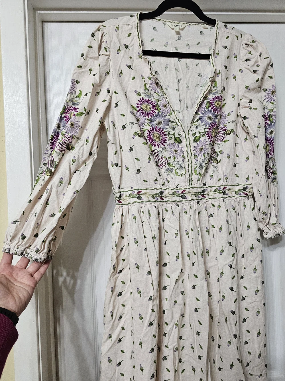 Max Studio Cream Maxi Dress with Purple Floral - Picture 4 of 10